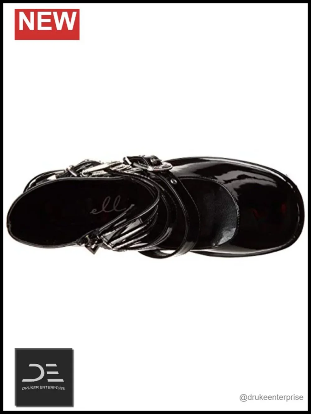 Platform Shoe with Decorative Buckles and Side Zipper